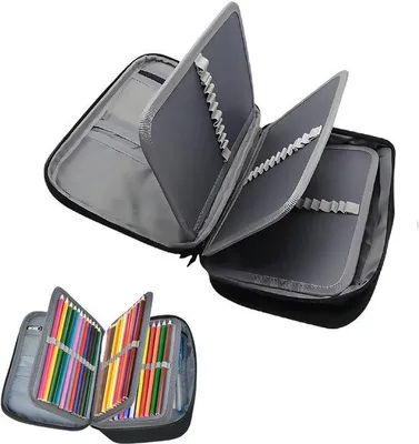 Obrázok produktu pre Unyqoos® Veľké čierne puzdro na písacie potreby s 72 priehradkami, rozmer 23 x 17 x 7 cm – peračník pre školu a hobby