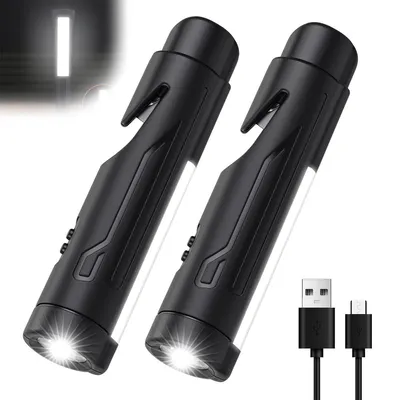 Produktbild von 2er Pack Sicherheitshammer, Notfallwerkzeug für Auto, Fensterbrecher, Gurtschneider, Auto-Taschenlampe mit SOS-Blinklicht, magnetische Halterung