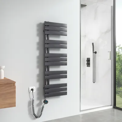 Produktbild von Heilmetz Handtuchtrockner Elektrisch Anthrazit Heizkörper 1176 x 400mm Asymmetrie Design Badheizkörper