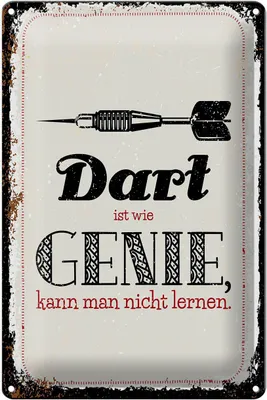 Produktbild von Blechschild Dart Genie kann man nicht lernen, 30 x 20 cm, Blechschilder Spruch Sport Hobby