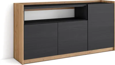 Immagine prodotto di Credenza, Mobile, Cucina, Madia, mobile ingresso, 156x37x80cm, 3 Porte, grande stoccaggio, Nero e rovere