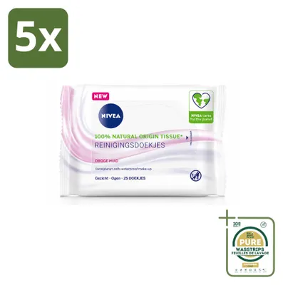 Imagen del producto de 5 toallitas limpiadoras suaves NIVEA para piel seca y sensible - Paquete de ahorro - 5 unidades