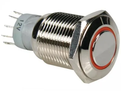 Produktbild von Velleman R1600O, Drucktasten-Schalter, Kabelgebunden, Messing, Nickel, Orange, IP65, 230 V