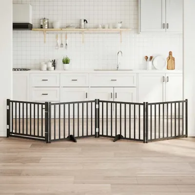 Produktbild von "2026 Promotion" 4-tlg. Hundetor mit Tür Faltbar Schwarz 320 cm Massivholz Tanne - Sonstiges Hundezubehör CC21319