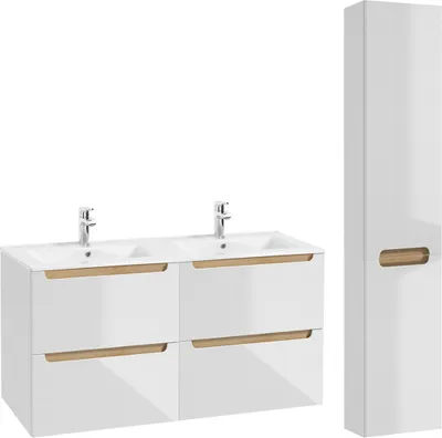 Produktbild von Doppelwaschtisch und Hängesäule 120cm Livia mit 4 Schubladen, Weiß
