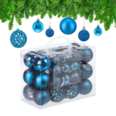Immagine prodotto di Set da 50 palline di Natale Relaxdays, palline per l'albero di Natale luccicanti, opache e lucide, in plastica, ∅ 3, 4 e 6 cm, color petrolio
