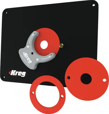 Immagine prodotto di KREG PRS4034 Piastra preforata per base fresatrice 298 x 235 x 9 mm + 3x Anelli di riduzione 25 mm / 30 mm / 67 mm