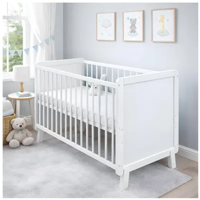Produktbild von Baby-Delux Babybett Kinderbett 60x120 Lou weiß umbaubar Schutzgitter Aloe Vera Schaumstoffmatratze