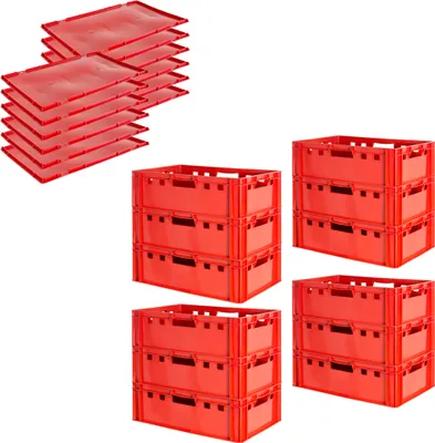 Produktbild von Fleischkiste E2 mit Deckeln Fleischkiste Rot Fleischerkiste Fleischkisten Kiste Fleischkiste Eurobox Lebensmittelecht 60 x 40 Metzgerkiste Auswahl Kingpower, Anzahl:12