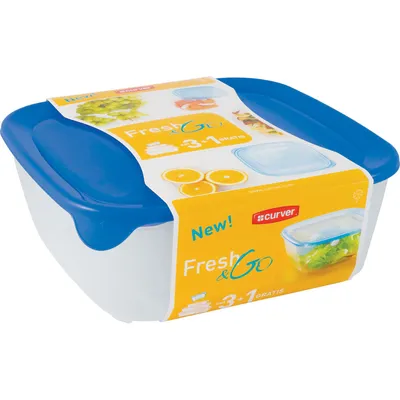 Image de "curver set of square containers 
fresh&go 0,8l + 1,7l + 2,9l + 0,25l /bleu/ transparent