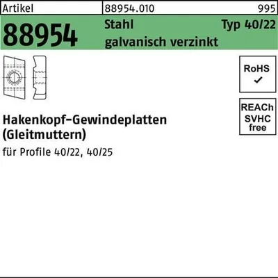 Produktbild von Reyher  Hakenkopf-Gew.platten Typ 40/22, M 5, Zn (100 Stück)