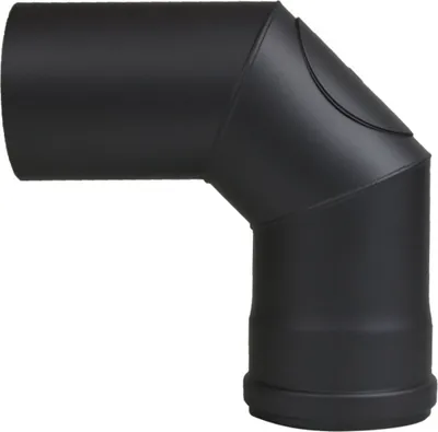 Produktbild von Pelletofen Bogen 90° mit Reinigungsverschluss, zweimal abgewinkelt, schwarz metallic