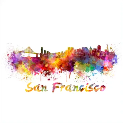 Produktbild von Wallario Sticker / Aufkleber für Kühlschrank / Geschirrspüler / Küchenschränke, selbstklebende Folie - 60 x 60 cm, Motiv: Städte als Aquarell - Skyline von San Francisco