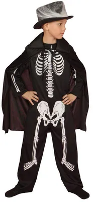 Produktbild von Aster-bal Skelett Kostüm mit Umhang Halloween Kinder 134-140