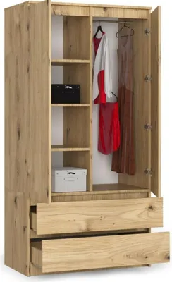Immagine prodotto di BDW, Armadio 2 ante, 2 cassetti, 180x90x51 cm, Armadio, Rovere artigianale