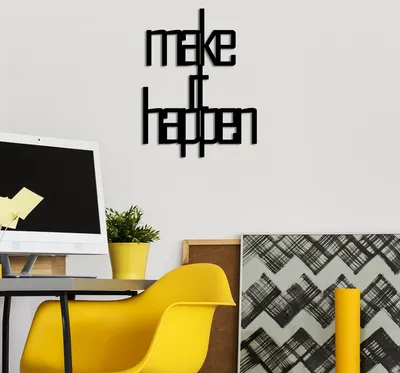Image de Wallity, Make Of Happen, Accessoire mural décoratif en métal, noir, 100 % METAL, 38 x 50 cm