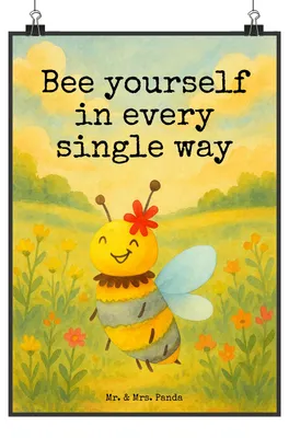 Produktbild von Mr. & Mrs. Panda Bild Biene Blume Design DIN A1 - Weiß - Geschenk, drucke, Plakat, Kunstdruck, Wandbild, wanddeko