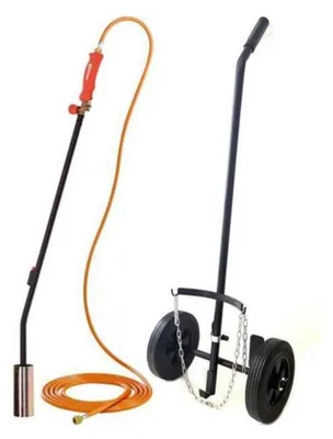 Image de Desherbeur thermique à gaz 19.5KW Chalumeau gaz Bruleur 50mm + Tuyau 5 m + Chariot trolley à Roues Allumage piezo PROJECT