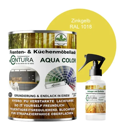 Produktbild von 750ml. + Anlauger - Contura Küchenmöbellack RAL Möbellack SEIDENMATT SET Möbelfarbe Holzlack Buntlack Küchenlack - RAL 1018 Zinkgelb