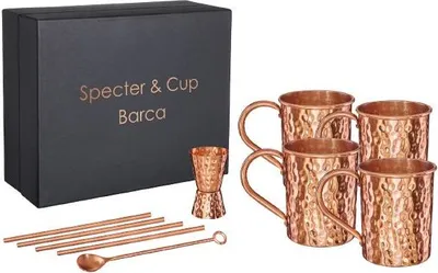 Produktbild von Kupferbecher Barca 4er Set 500ml mit Zubehör, 100% reines Kupfer, Cocktailbecher, Barset
