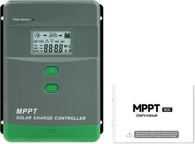 Immagine prodotto di Regolatore di carica solare 60A MPPT, 12V/24V, con display LCD e Bluetooth, e doppia porta USB
