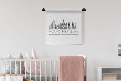 Produktbild von MuchoWow® Wandteppich Wandbehang Skyline "Barcelona" weiß 60x60 cm Tapisserie Dekoration Wandtuch - Dekorationen - Wand Decke