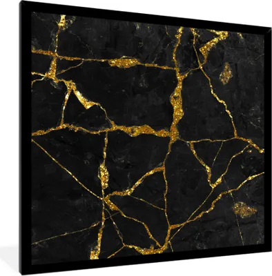 Produktbild von MuchoWow® MuchoWow® Gerahmtes Poster Marmor - Gold - Schwarz - Marmoroptik - Glitter 40x40 cm - Poster mit zchwarzem Bilderrahmen - Mit Rahmen - Wanddekoration Schlafzimmer