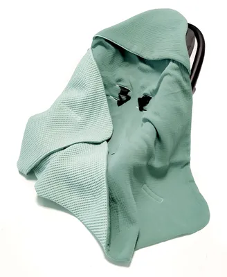 Produktbild von Einschlagdecke 100% Baumwolle 75x75 Sommer Babyschale Babydecke 2w1 Kapuzenhandtuch Autositz Kuscheldecke für Kinderwagen Musselin (Minze)