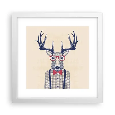 Produktbild von Gerahmtes Poster - Weißer Rahmen - Charakter Hirsch Illustration hipster - 30x30 cm - Wand Bild - Wanddeko - Wandbilder - Wandposter - Bilderrahmen - Bilder - Kunstdruck - Wandbild - P2WAC30x30-3120