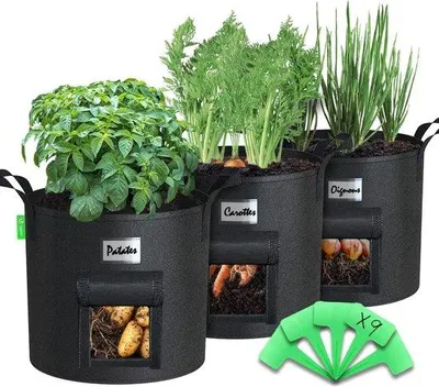 Productafbeelding van VOUNOT® 3-delige plantenzak, 43 liter, plantenzak met venster en plantenlabels