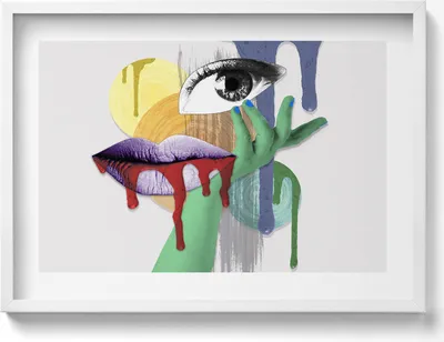Produktbild von Surrealistische Collage– Wandbild mit Rahmen – Gerahmtes Bild  – Wanddekoration – 70x50 cm –  Schwarz Rahmen