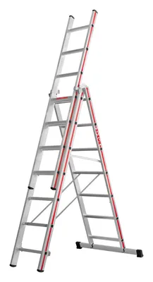 Produktbild von Hymer Allzweckleiter, dreiteilig, 3x10 Sprossen, senkr. Höhe 4,86 m, Reichhöhe 5,64 / 7,92 m, Gewicht 19,4 kg