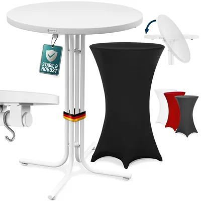 Produktbild von CASARIA® Stehtisch mit Husse 70 cm Klappbar Schwarz Rund Holz Metall Pulverbeschichtet Wetterfest Hoch Set Bistrotisch Bartisch Garten Party Tisch