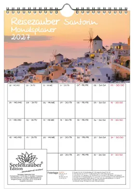 Produktbild von Reisezauber Santorin Planer DIN A4 Kalender für 2027 Fira Griechenland Meer Strand Urlaub - Seelenzauber
