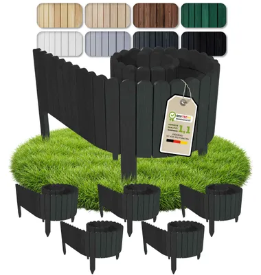 Produktbild von Floranica Beeteinfassung Rasenkante 10 m (5 Stück à 2 m), Höhe 20 cm, Anthrazit, Steckzaun Beetumrandung Holzzaun