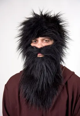 Produktbild von Set: Bart und Perücke aus schwarzem Plüsch Knecht Ruprecht Krampus