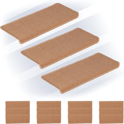 Produktbild von Rechteckige Treppenstufenmatte, selbstklebend, praktisches 3er-Set, L x B: 65 x 24 cm, beige