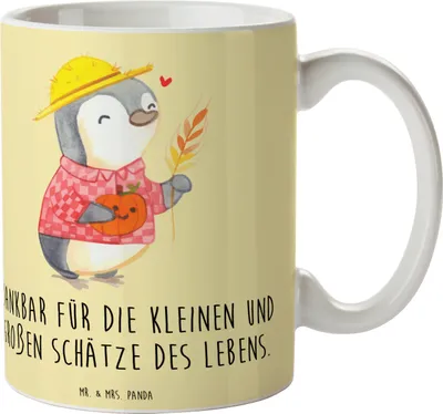 Produktbild von Mr. & Mrs. Panda Tasse Erntedankfest Schätze - Gelb Pastell - Geschenk, Thanksgiving Geschenke, Teetasse, Familienfeste, Liebe und Dankbarkeit, Kaffeebecher, Events