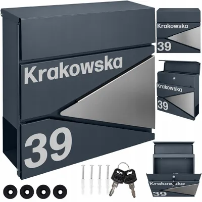 Obrázek produktu pro Antracitová Poštovní Schránka S Číslem Domu Na Formát A4, Velká Schránka Na Noviny