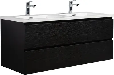 Produktbild von Badplaats Badmöbel Set mit Waschbecken und Unterschrank Angela 120 x 48 cm Schwarz Holz - Waschbeckenunterschrank mit Soft-Close und Doppelwaschbecken, Vorgemontiert