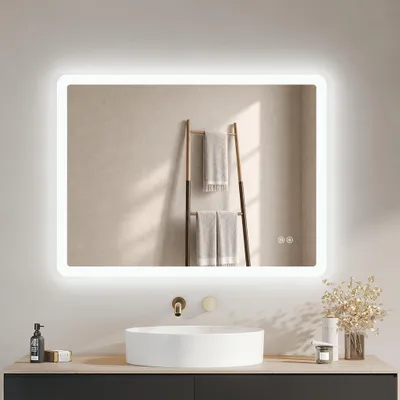 Produktbild von IMPTS LED Badspiegel mit Beleuchtung 80x60cm Beschlagfrei Badezimmerspiegel 3 Lichtfarbe Dimmbar Wandspiegel mit Touchschalter Lichtspiegel