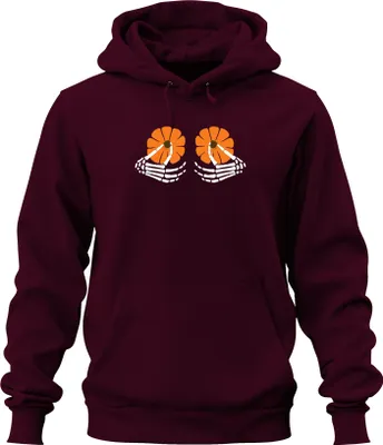 Produktbild von Skeletthände Kürbis Brüste Halloween Gothisch Tag der Toten Herbst Uni Hoodie Kapuzenpullover, Burgundy, M