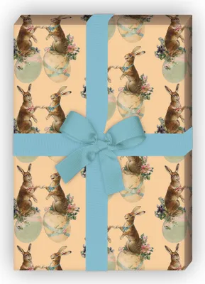Produktbild von Romantisches Vintage Oster Geschenkpapier mit Retro Hasen, beige - G7249, 32 x 48cm