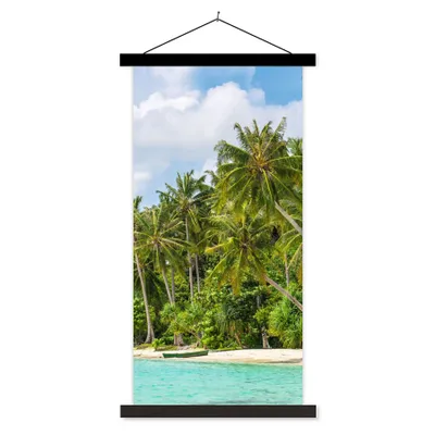 Produktbild von MuchoWow® Textilposter Palme - Meer - Tropisch 60x120 cm mit schwarzem Rahmen - Magnete