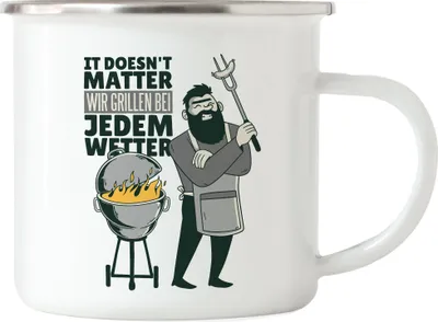 Produktbild von Grillmeister Grillen Emaille Tasse Papa Vatertag BBQ Geschenk Grill Hobby Geschenk Vater Opa