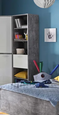 Produktbild von Regal Standregal Bücherregal 54cm beton lichtgrau / weiß hochglanz