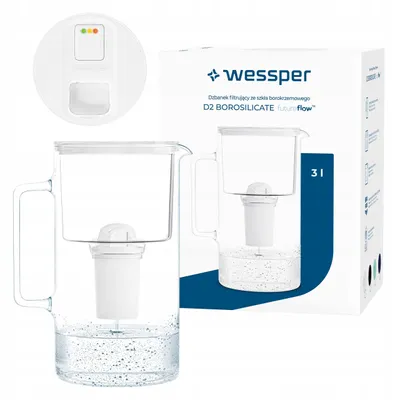 Produktbild von Wessper D2 BOROSILICATE futureflow™ Wasserfilterkanne 3 L Weiß – mit AquaClassic Filter