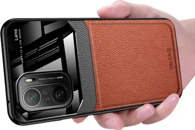 Produktbild von Redmi K40 Hülle, TPU Stossfest Anti-rutsch Leder Glas Len Hybrid Schutzhülle für Xiaomi Redmi K40 / K40 Pro Braun