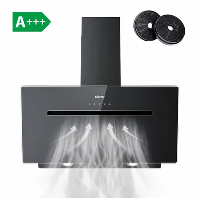 Immagine prodotto di CIARRA Cappa aspirante angolare 90 cm A++ vetro nero, 650 m³/h, Touch Control, Booster, LED, aspirante/filtrante, filtri carbone, Immagine generata dall'IA