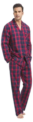 Produktbild von Elzusha – Herren Pyjama-Set aus Baumwolle mit Karomuster, 2-teilig, rot